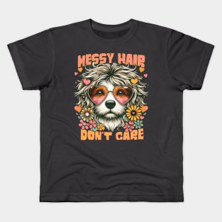 Messy Hair Don't Care - Groovy 70's Retro Dog Kids T-Shirt